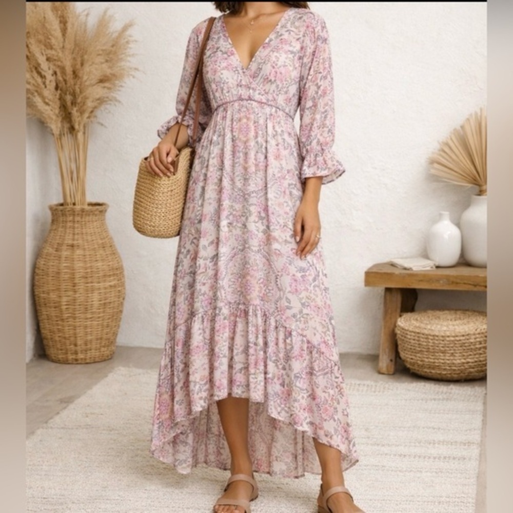 Johnny Was Daphne Floral-Print High-Low Maxi Dress